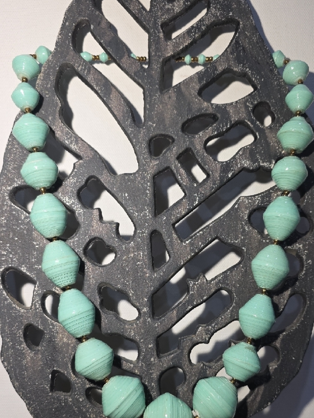 Teng Yue Mint Green Handcrafted Paper Bead Statement Necklace - Picture 4 of 6
